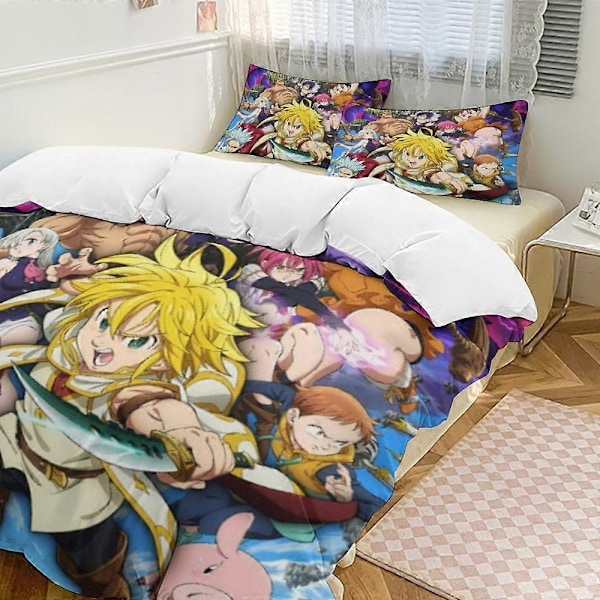 x108 The Seven Deadly Sins 3-osainen vuodevaatesetti Lämmin ja mukava pehmeä pussilakanasetti, jossa 1 pussilakana ja 2 tyynyliinaa makuuhuoneeseen b108 200x200cm 78x78in