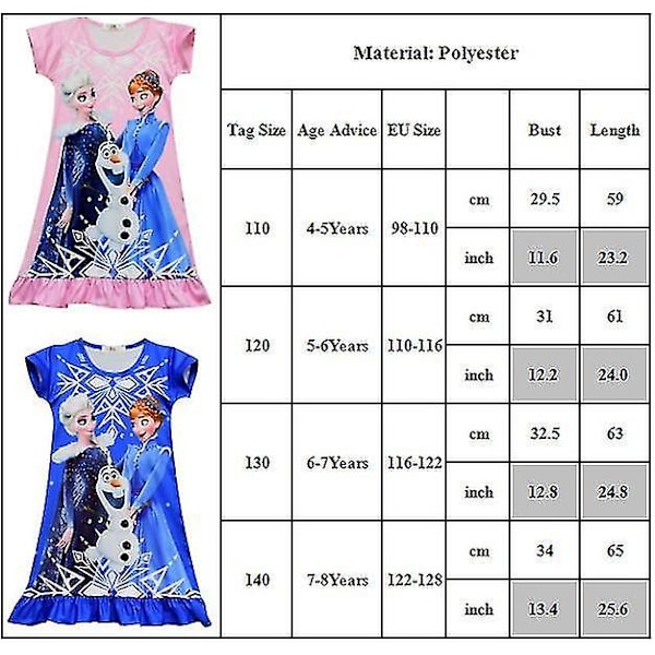 4-8 vuotta Frozen Anna Elsa Olaf -kuvioinen mekko yöpaita Pink 7-8 Years