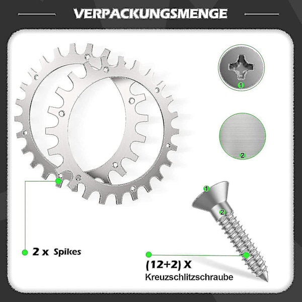 2 x Premium rustfrie stål pigger til Worx S/M-modell, 2x rustfrie stål skruepigger trekkforsterker, robotgressklippere hjulstørrelse 205mm