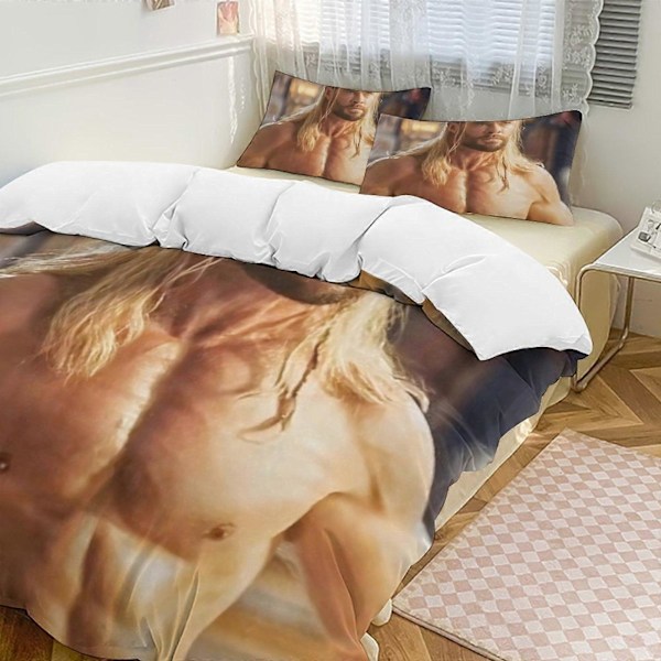 v3061 Sängkläder Chris Hemsworth Sängset Ultra Mjuk Hudvänligt Påslakan 3 Delar, Sött Täcke Sängset för Pojkar Flickor Barn 240x260cm 94x102in