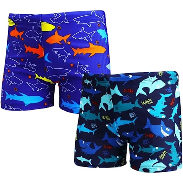Pojkars badshorts, 2-pack baby boys söta haj dinosaurie casual badbyxor barn badkläder strand semester badshorts ålder 1-9 år