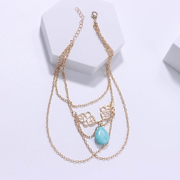 Turkis Armkæde Boho Overarm Armbånd Vintage Hul Blomst Armring Guld Dråbe Kvast Armbånd Sommer Strand Arm Armbånd Smykker til Kvinder og Pige
