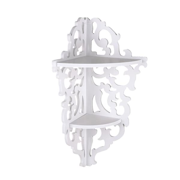 2-Tier Carved Home Bathroom Corner Shower Storage Shelf Stand Display White
