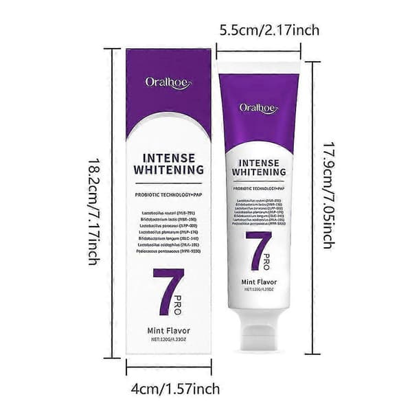 7-Pro Intensive Toothpaste, 7PRO Intense Whitening Toothpaste with 7 Probiotics, Stain Removal & Fresh Breath MSDRWIKEY 3pcs