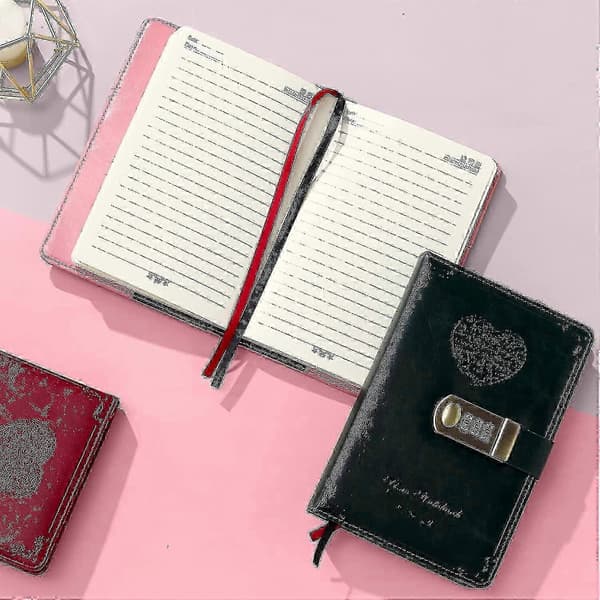 Dagbog med Lås til Piger - Læder Kodebog Journal Sød Hemmelig Dagbog Notebook med Kombinationsslås til Kvinder Voksne B6 red A5