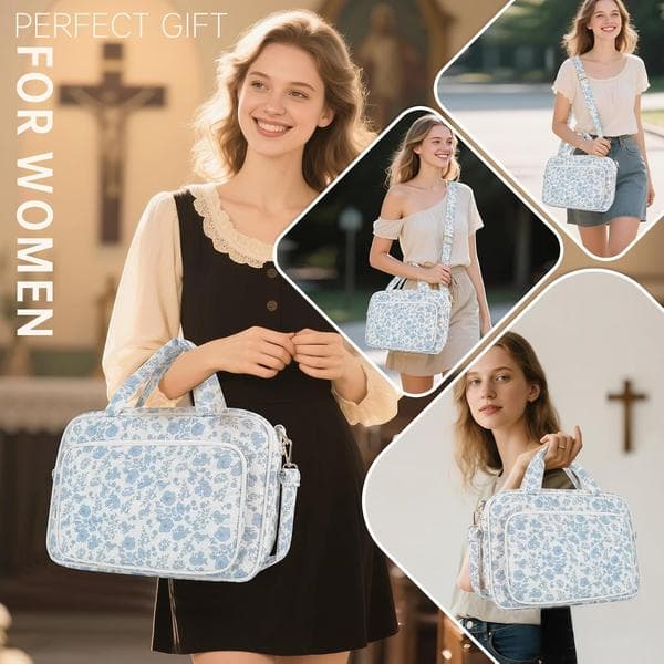 Bible Cover, Church Bag with Handle, Zippered Bible Bag with Study Materials for Christian Studies, Scripture Carrying, Travel, Storage