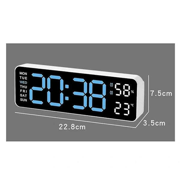 Large Digital Wall Clock Temperature and Humidity Weekday Electronic LED Desk Alarm Clock 12/24H