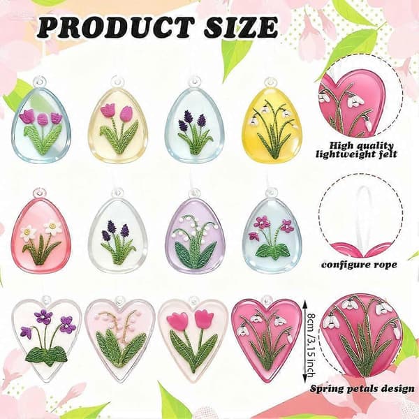 12 stk. påskebryllupper akrylpynt blomstermønsterdekoration ☾ C6J4 White 12pcs