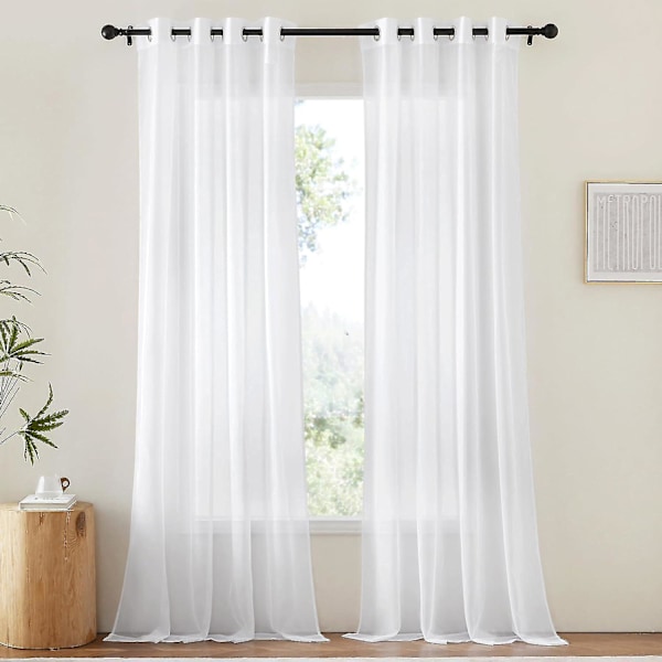 Sheer Curtains Extra Length,wide Solid Voile Window Panels For Patio/sliding Door/living Room (54" W X 108" L, White, 2 Pieces)