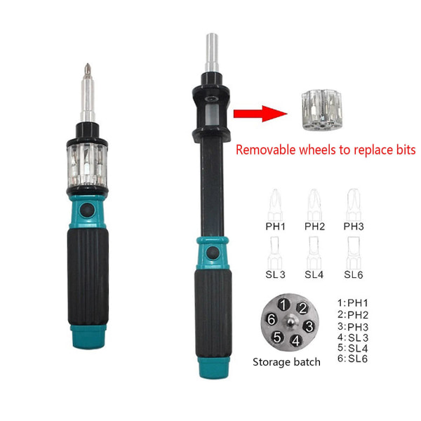 Professionel autoloader - 6-i-1 multi-bit ratchet skruetrækker Sl3- Sl4 Sl6