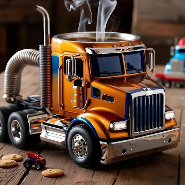Håndlaget lastebil kaffekrus, 11oz semi-trailer formet keramisk kaffekopp, semi-truck kaffekrus, unik gave til kaffe- og lastebilelskere Blue