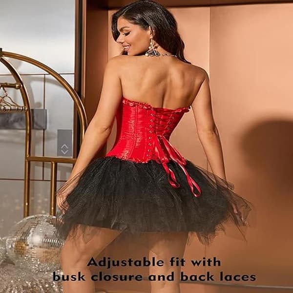 Korsetttoppar för Kvinnor, Bustier Shapewear Lingerie, Spets Midja Push Up Bodysuit röd red S