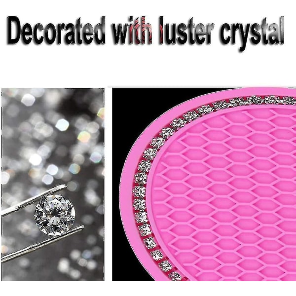 4 stk Bling Bling Auto-coaster for drikke PVC krystallkopp P-matte lekkasjesikre bilaccessoirer for kvinner (rosa)