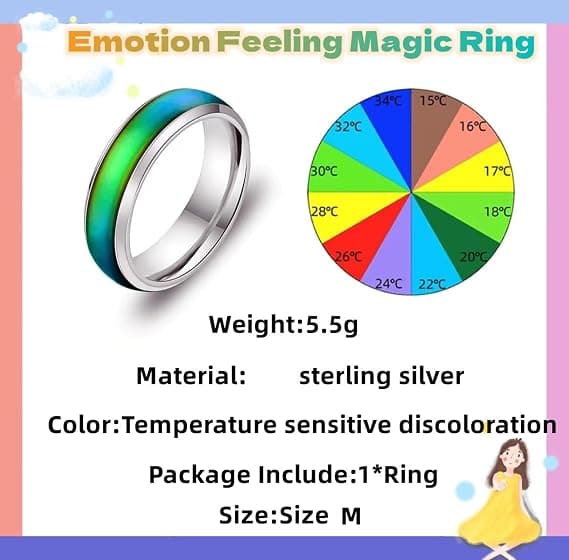Følelsesmæssig magisk ring, rustfri stålring til kvinder, farveskiftende ring efter humør, farverig og trendy parring