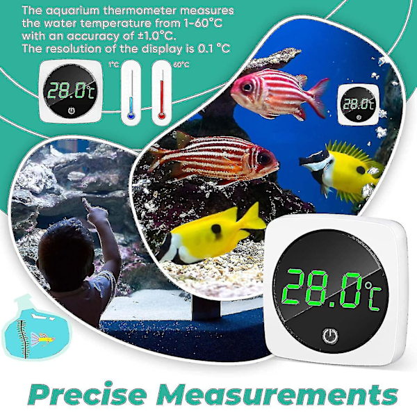 2 stk elektronisk akvarie termometer mini LED digital termometer vanntett digital vanntermometer