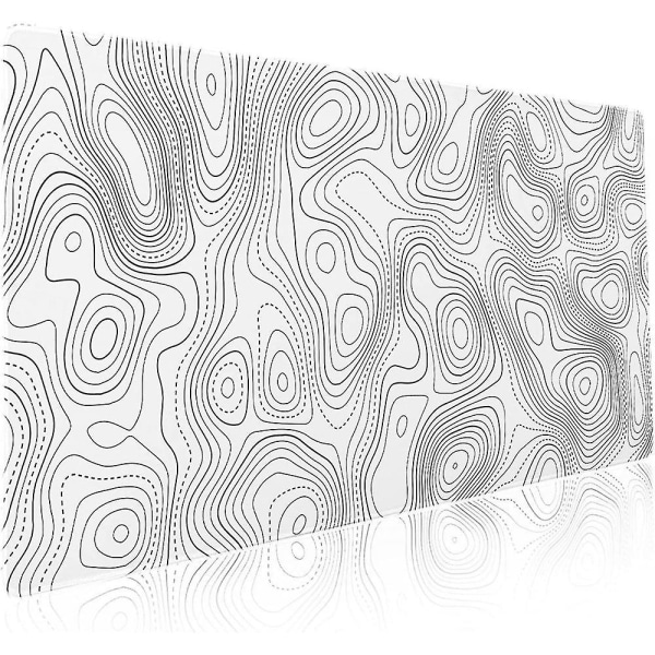 Topografisk kontur Vit spelmusmatta Xxl Geografiska kartlinjer Förlängd Stor stor skrivbordsmatta Halkfri gummibas sydd kant Lång tangentbordsmus 12x31.5