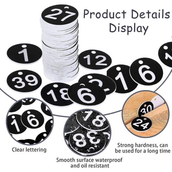 Mustat numerokyltit 1-50 Muoviset numeroidut merkit Muoviset pöytänumerot Numeroitu