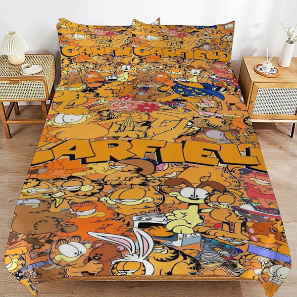 x204 Garfield Påslakan Mikrofiber Sängkläder Set 3D-tryckt Lättviktigt 3-delat Täcke Set, 1 Påslakan och 2 Örngott för Barn Pojkar Gi 135x200cm 53x78in