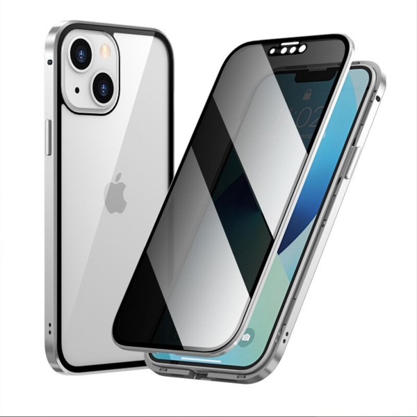 Sekretess Magnetisk metall stötfångare Anti-kikar case kompatibel med Iphone 15 Pro Max/15 Ultra, dubbelsidigt härdat glas cover Silver For iPhone 15 Pro Max-15 Ultra