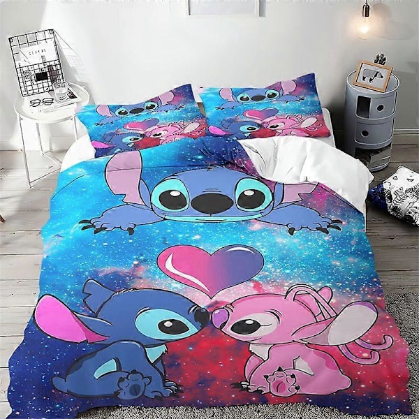 v1266 Sengetøy /stk Dynetrekk Lilo & Stitch Mønster Sengetøysett Barneromsdekorasjon Enkelt Dobbel King Size Flere Størrelser Gave 3-Delt Seng 135x200cm 53x78in