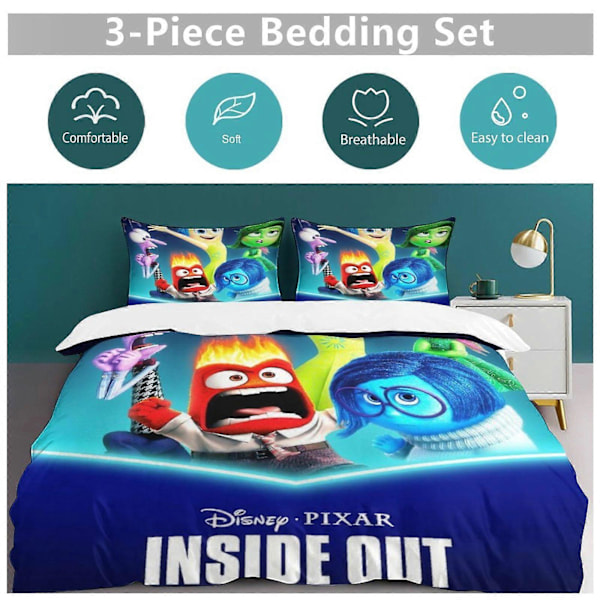 x508 Inside Out 2 -vuoteenpäällinen Mikrokuituinen vuodevaatesetti 3D-painettu kevyt 3-osainen peittosetti, 1 pussilakana ja 2 tyynyliinaa lapsille pojille 200x200cm 78x78in