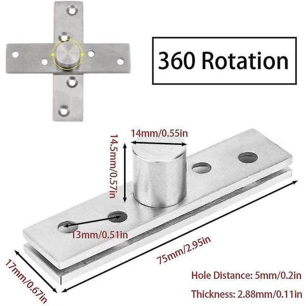 4 stycken svängbara dolda dörrgångjärn, 360 graders gångjärn, rostfria ståldörrgångjärn, dörrpivotgångjärn, med skruvar, lämpliga för svängdörrar,