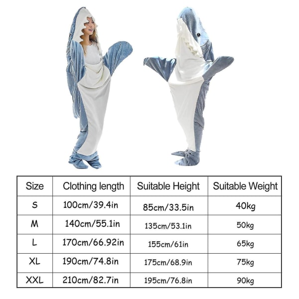 Haj-tæppe-hættetrøje til voksne - Haj-onesie til voksne - Haj-tæppe Super blødt hyggeligt flanel-hættetrøje Haj-sovepose-sswyv 210x90