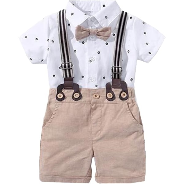 Baby Boy Gentleman Set, Kortärmad skjorta med fluga + korta byxor kostymkläder 73 Khaki