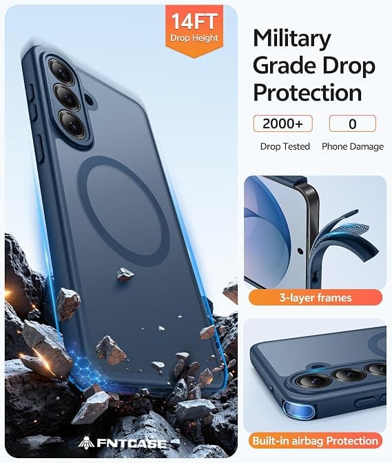 FNTCASE for Samsung Galaxy S26 Plus Case with Screen Protector, MagSafe Compatible, Translucent Matte, Full Camera Protection, Shockproof Blue