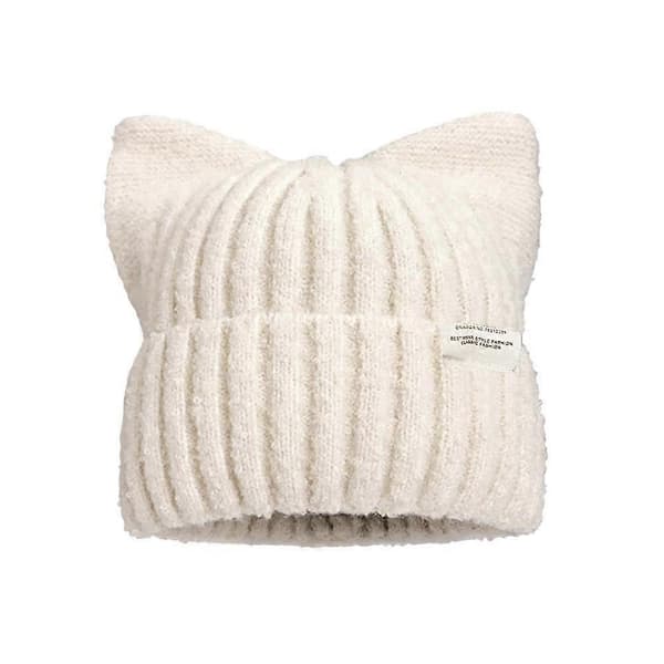 Søte luer med katteører for kvinner høst og vinter ørevarmer søt | D2B1 Beige One size