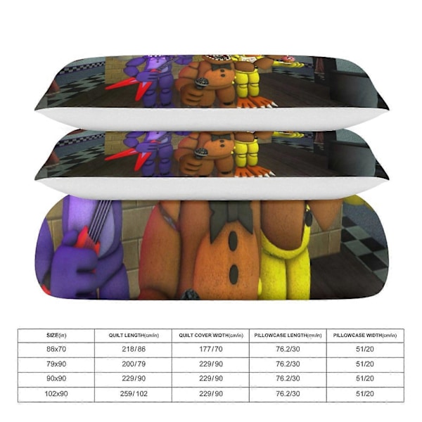 v1480 Five Nightat Freddy Dynesett Tykk Myk 3 Deler Sengetøy Sett Helårs Dynetrekk med 2 Putetrekk for Voksne Kvinner Jenter Tenåringer Hjemmerom 135x200cm 53x78in