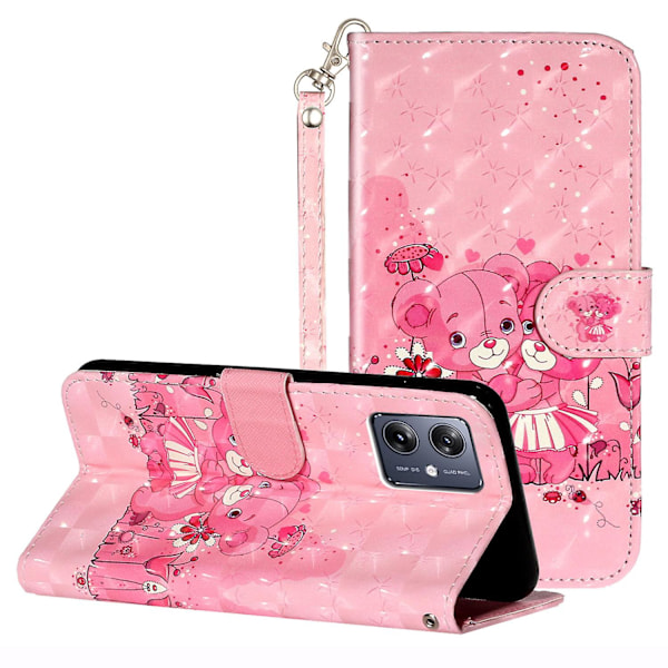 For Motorola Moto G14 5g Telefon Etui Pung Læder 3d Mønster Folio Cover Bears