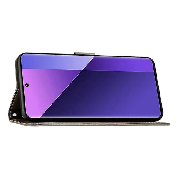 Motorola Moto G75 5G -puhelimen nahkakuori lompakko-ominaisuudella ja rannehihnalla Multicolor Grey