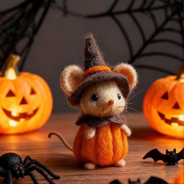 Håndlaget musefigur i ullfilt 2CUnik Halloween-gave varm- E7Z9 B 1pcs