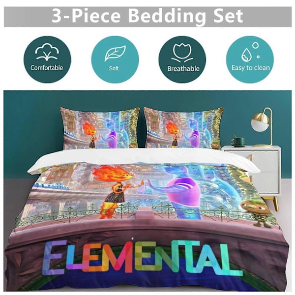 x285 Elemental 3-delt sengetøysett Varmt og komfortabelt mykt dynetrekk sengesett med 1 dynetrekk og 2 putetrekk for soverom b285 135x200cm 53x78in