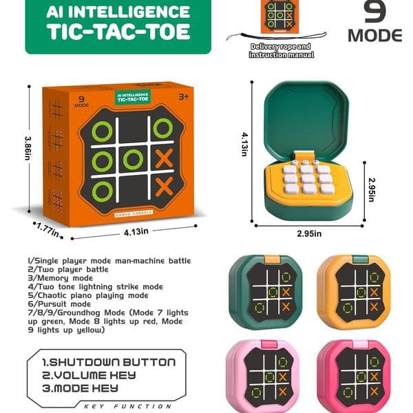 Multi-in-one Handheld Digital Tic-Tac-Toe Game with Silent Mode, a Portable Learning Toy and Gift.