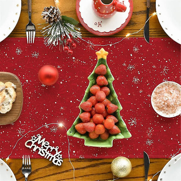 Jul fåglar träd bordslöpare, säsongsbetonade vinter Xmas semester kök matbord dekoration red
