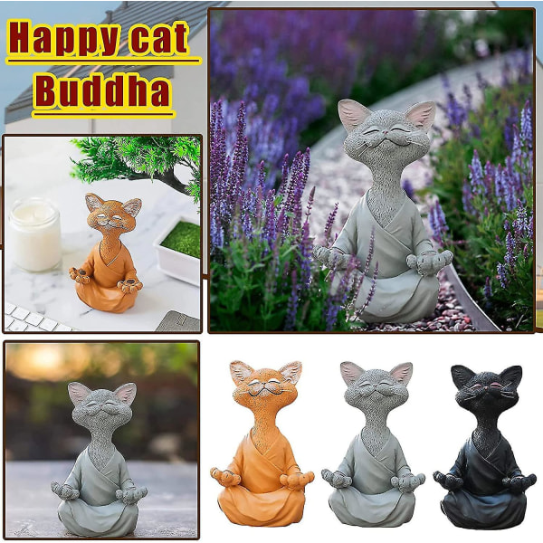 Kattfigur, Meditationsyoga Glad Katt, Zen Katt Avslappnad Pose Skulptur För Hemmet Black