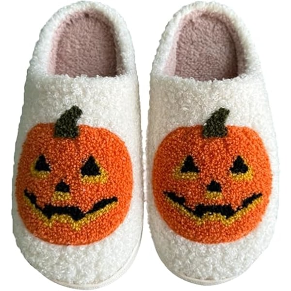 Halloween-tøfler til kvinder - bløde plyssede, komfortable Halloween-græskar-tøfler - Scream-tøfler - slip-on hyggelige indendørs Ghost Face-tøfler 7-8