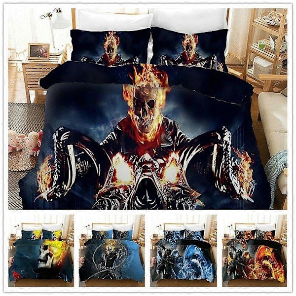 v4747 Sengetøy Ghost Rider Sengesett 3 stk Dynetrekk Putetrekk Størrelser 3A Sengetøy IU4747 200x200cm 78x78in