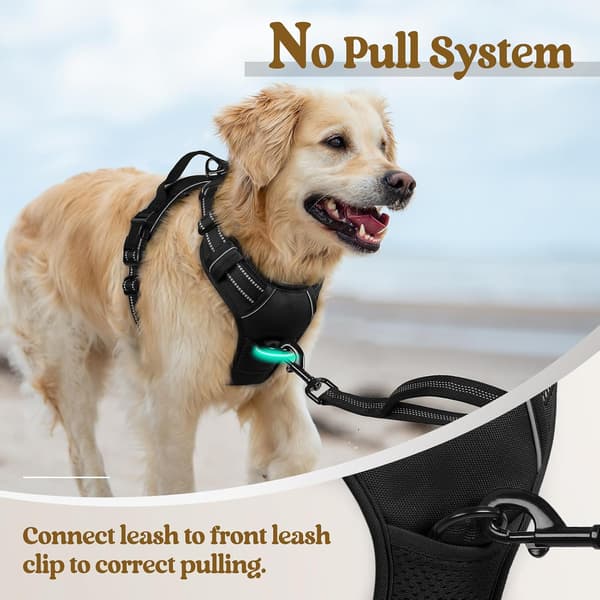 No-Pull Dog Harness Padded Adjustable Pet Vest with Handle Front Clip Durable Reflective Anti-Pull Training Harness Black XL