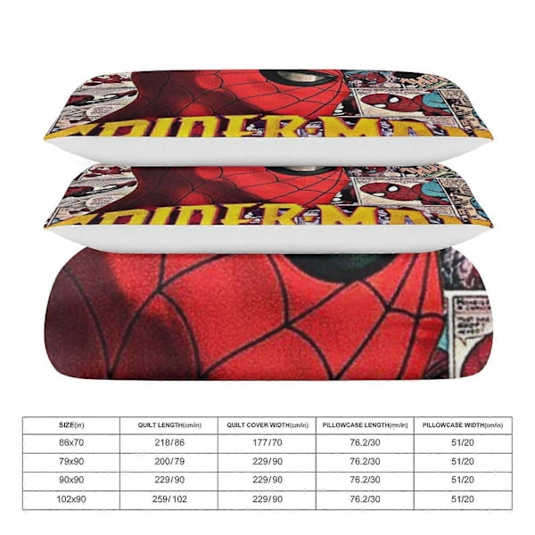 v109 Spider-Man 3-delars Bäddset för Enkelsäng - Inkluderar 1 Enkelt Täcke och 2 Örngott - Färgbeständig Mikrofiber - Spider io109 240x260cm 94x102in
