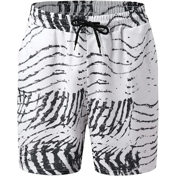 Stribede sommerstrandshorts med elastisk talje, snøresnor, badebukser til mænd, hawaiiansk ferietøj, badebukser til mænd XL White