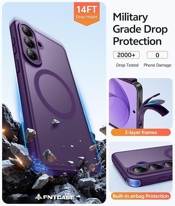 FNTCASE for Samsung Galaxy S26 Plus Case with Screen Protector, MagSafe Compatible, Translucent Matte, Full Camera Protection, Shockproof Purple