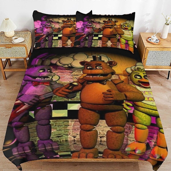 x254 Five Nights at Freddy's Dynetrekk Mikrofiber Sengetøy Sett 3D Trykt Lettvekt 3-delt Dynesett, 1 Dynetrekk og 2 Putetrekk 240x260cm 94x102in