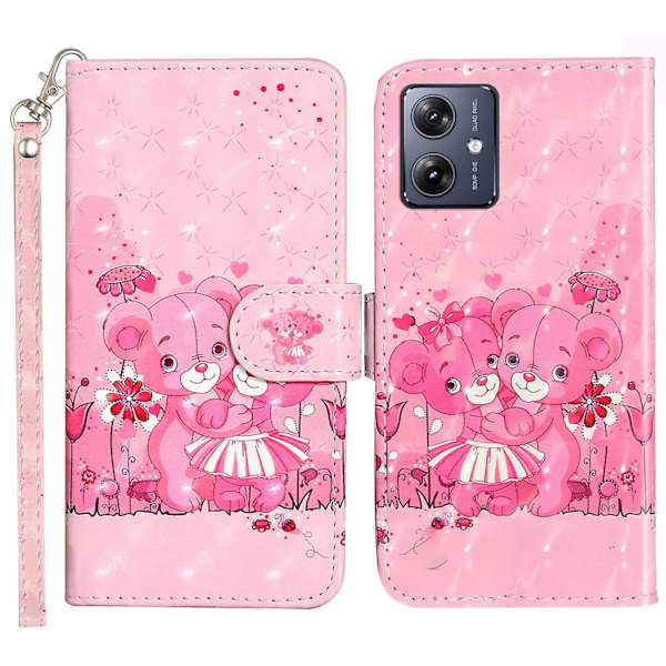 För Motorola Moto G14 5g Telefonfodral Plånbok Läder 3d Mönster Folioomslag Bears