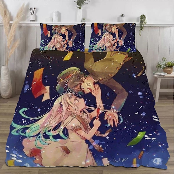 v733 Toilet-bound Hanako-kun Mjukt 3D-tryckt Påslakanset Sängkläder med Täcke 3-delars Set Inkluderar 2 Örngott och 1 Överdrag Maskintvättbar 135x200cm 53x78in
