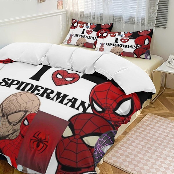 v272 Spider-Man 3-delat Bäddset för Enkelsäng - Inkluderar 1 Enkelt Täcke och 2 Örngott - Blekningsresistent Mikrofiber - Spider io272 200x200cm 78x78in