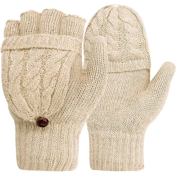 Kvinnor Vinterhandskar stickade konvertibla fingerlösa vantar med cover Stickade vantehandskar för kalla dagar