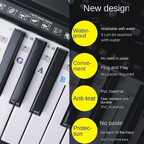 Klaver Keyboard Stickers Grand/elektrisk klaver 61 tangenter node notation note strip label til begyndere studerende